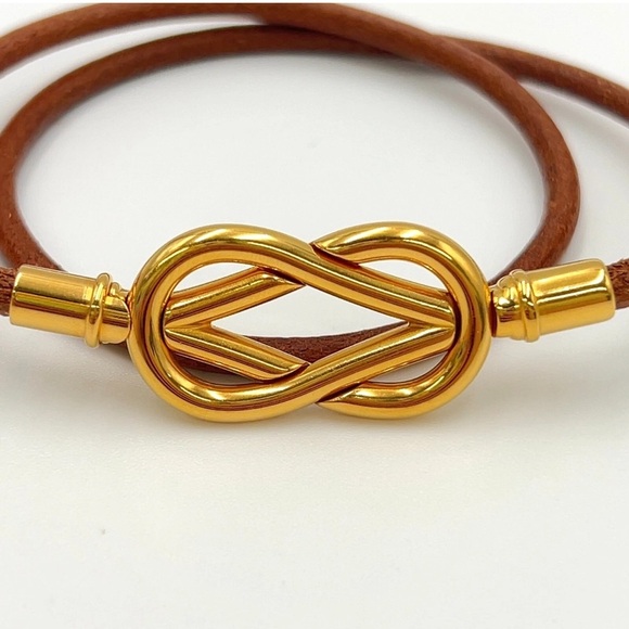 Hermes 2-row Atame GD Leather Bracelet - Picture 14 of 15